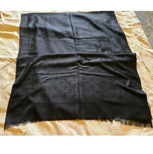 Louis Vuitton Scarf Shawl Stole Monogram LV Italy 70”x28” Black